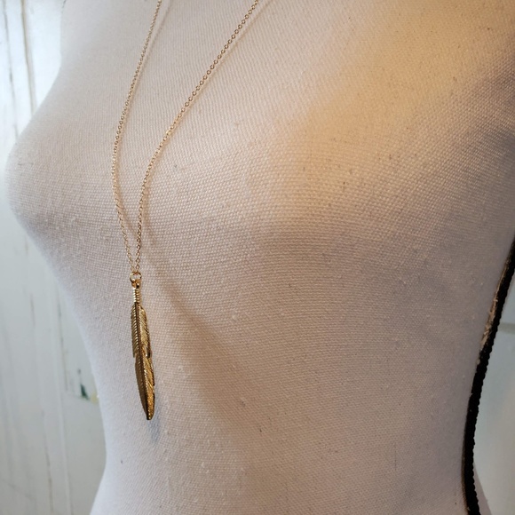 Gold Feather Pendant Long Necklace {NEW!} - Picture 3 of 5